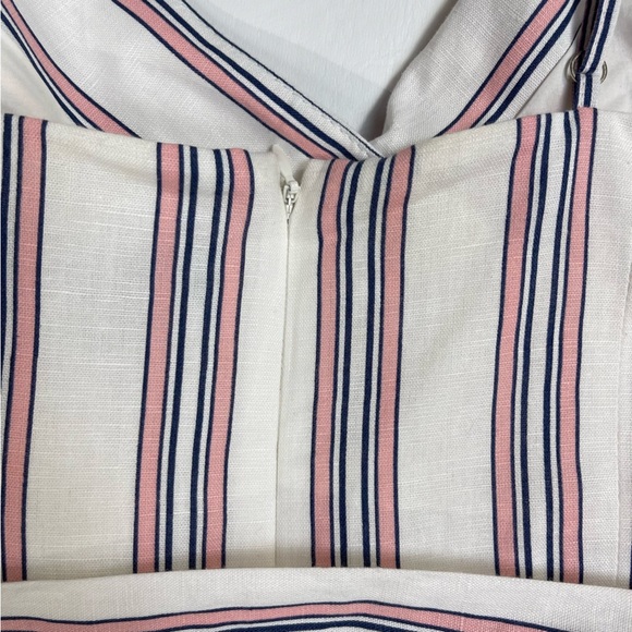 ❌SOLD❌ BANANA Republic Linen-Cotton Cropped Wide leg Striped Jumpsuit Pink white - Picture 8 of 13